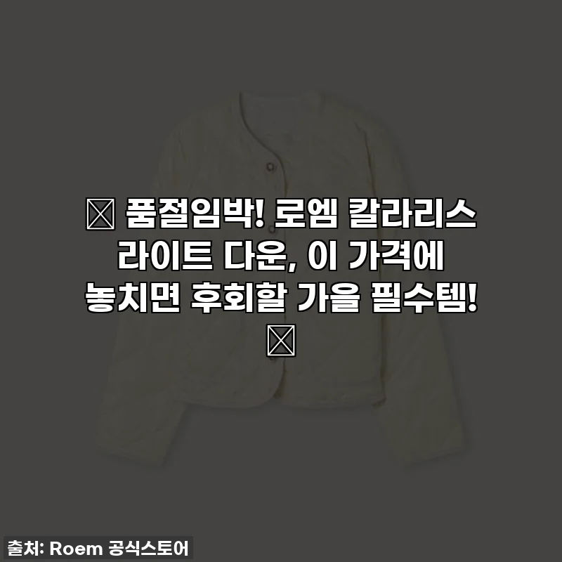 ✨ 품절임박! 로엠 칼라리스 라이트 다운, 이 가격에 놓치면 후회할 가을 필수템! ✨