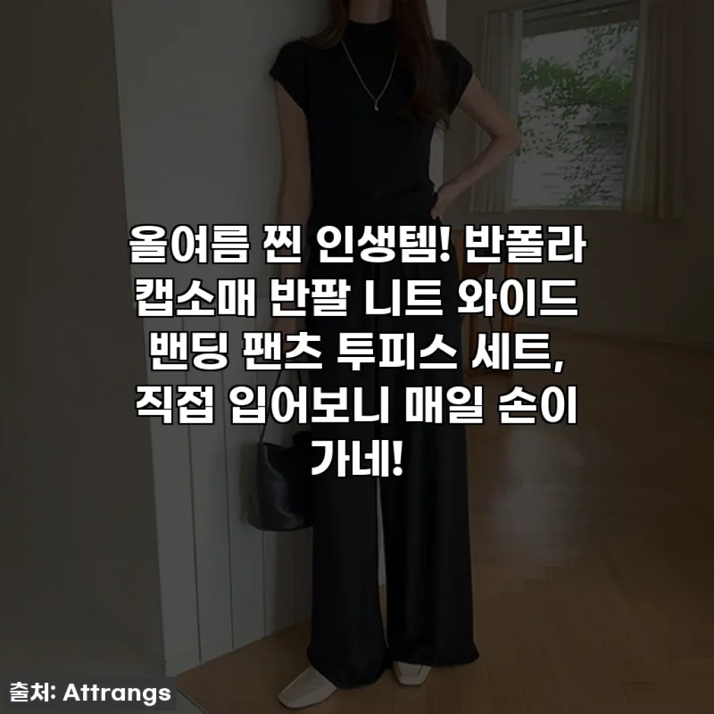 올여름 찐 인생템! 반폴라 캡소매 반팔 니트 와이드 밴딩 팬츠 투피스 세트, 직접 입어보니 매일 손이 가네!
