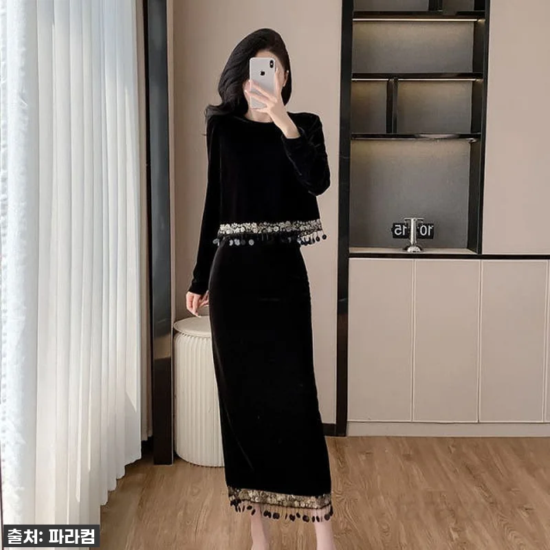 🍂 가을 필수템! 여성 벨벳 롱투피스 관련 이미지 2