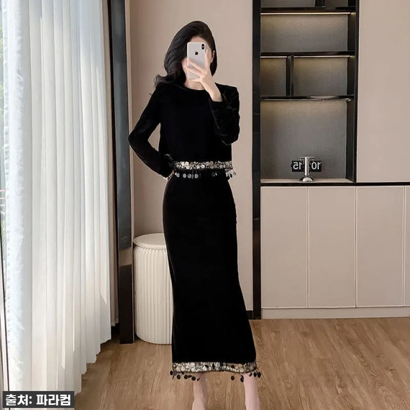 🍂 가을 필수템! 여성 벨벳 롱투피스 관련 이미지 4