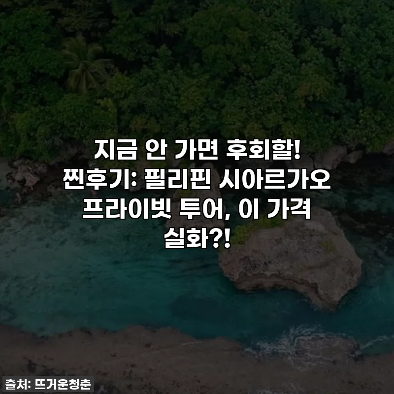 지금 안 가면 후회할! 찐후기: 필리핀 시아르가오 프라이빗 투어, 이 가격 실화?!