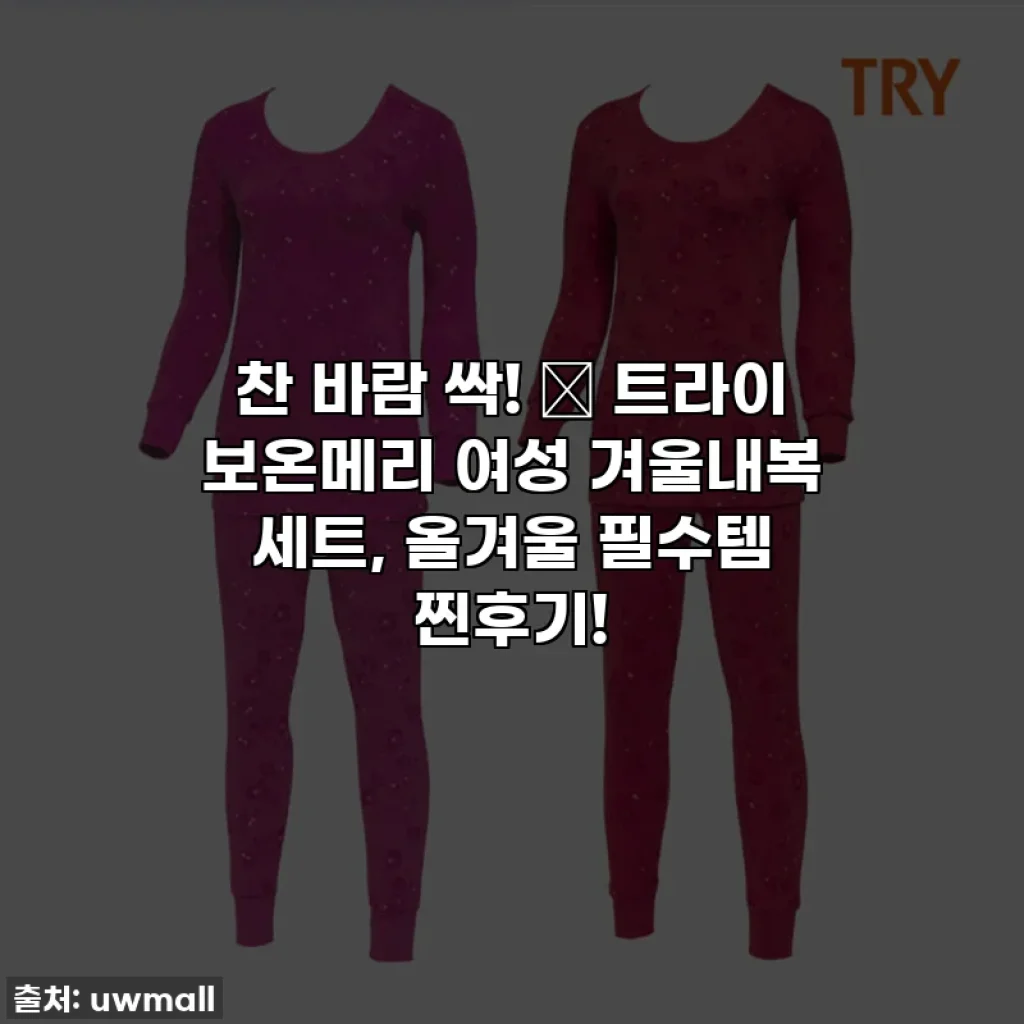 찬 바람 싹! 🥶 트라이 보온메리 여성 겨울내복 세트, 올겨울 필수템 찐후기!
