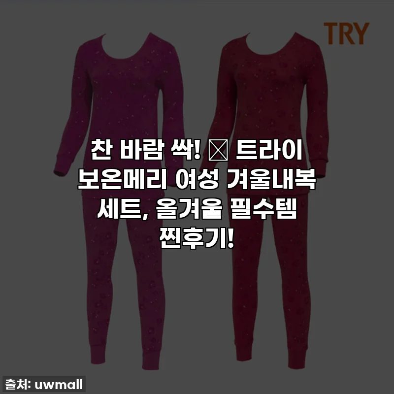 찬 바람 싹! 🥶 트라이 보온메리 여성 겨울내복 세트, 올겨울 필수템 찐후기!