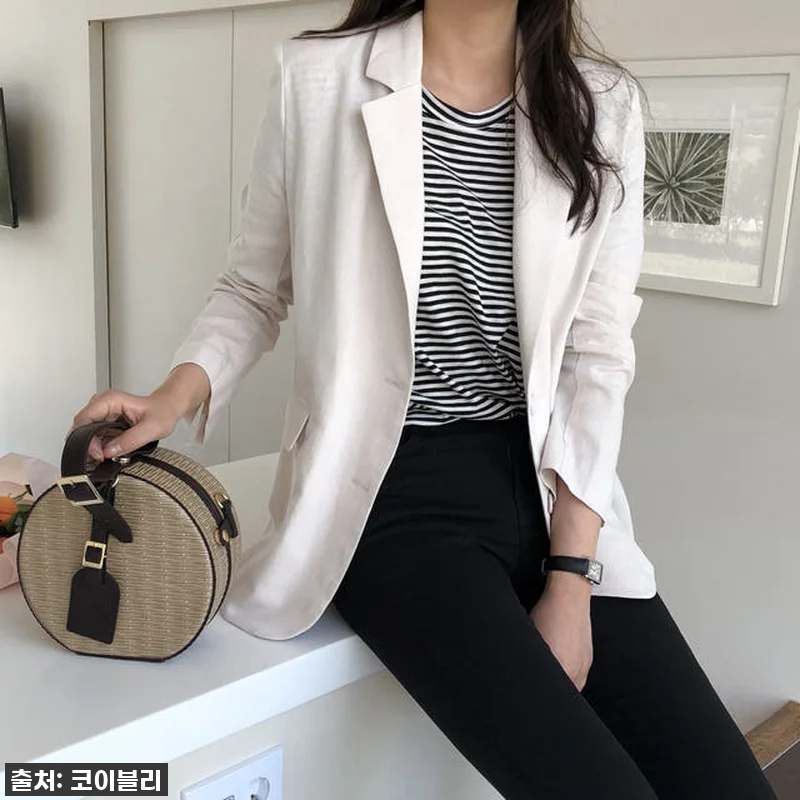 프리미엄 오버핏 여성 린넨 재킷 여자 관련 이미지 3