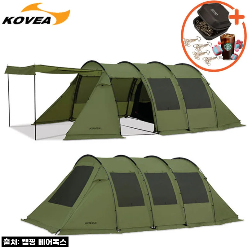 캠핑의 로망 실현! 코베아 몬스터 카키 텐트 풀세트 터널형 솔직 사용후기
