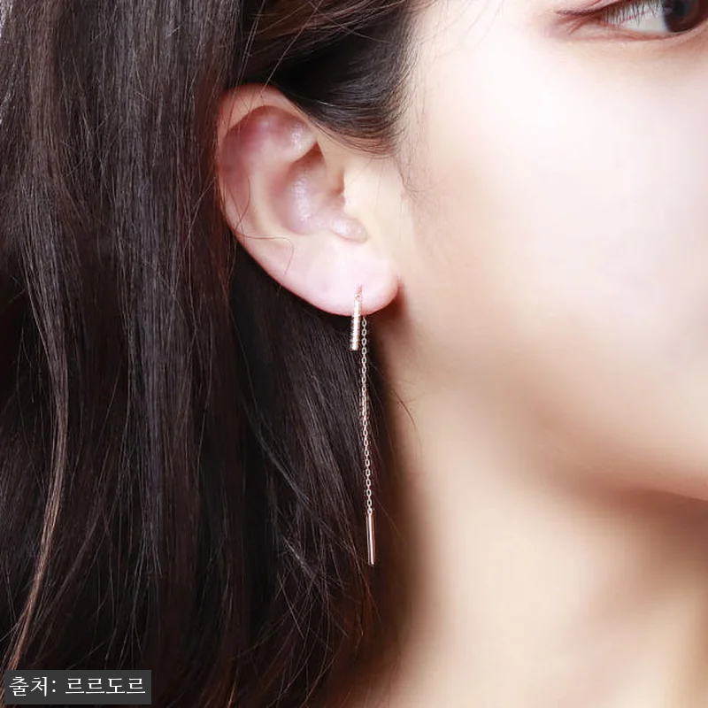 18K 롱 체인 드롭 큐빅 귀걸이 관 관련 이미지 6