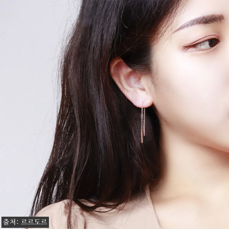 18K 롱 체인 드롭 큐빅 귀걸이 관 관련 이미지 7