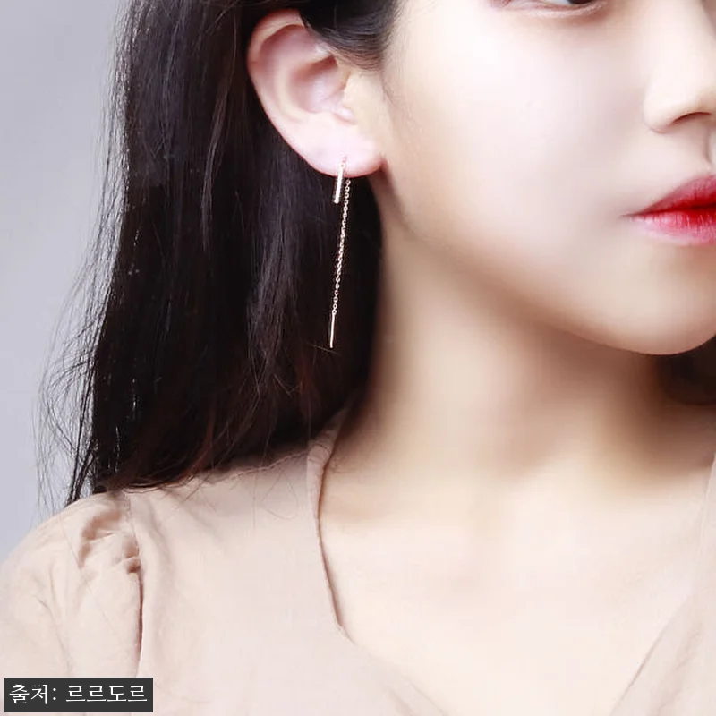 18K 롱 체인 드롭 큐빅 귀걸이 관 관련 이미지 9