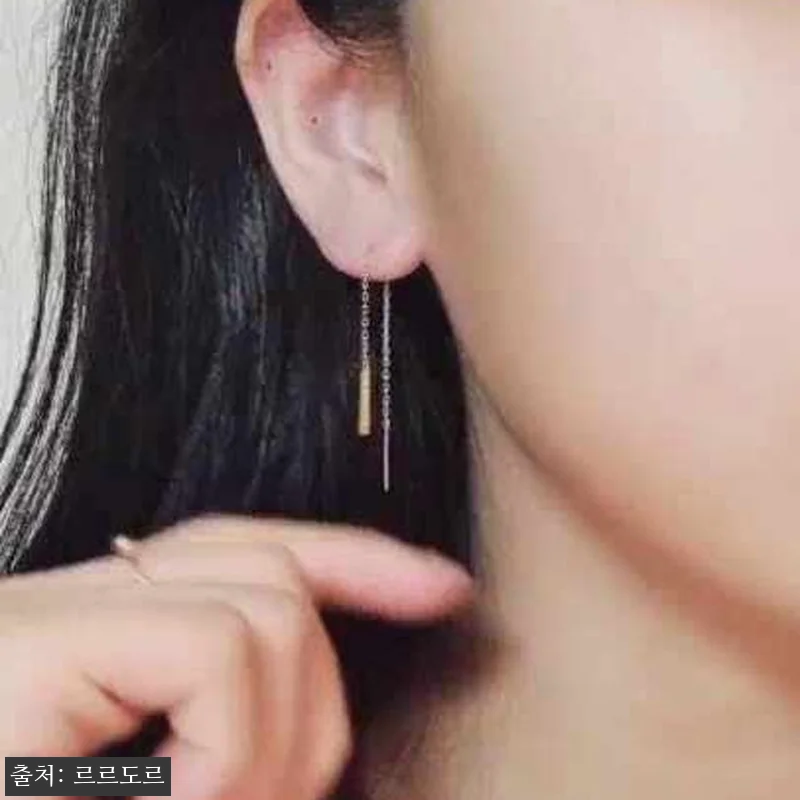 18K 롱 체인 드롭 큐빅 귀걸이 관 관련 이미지 10