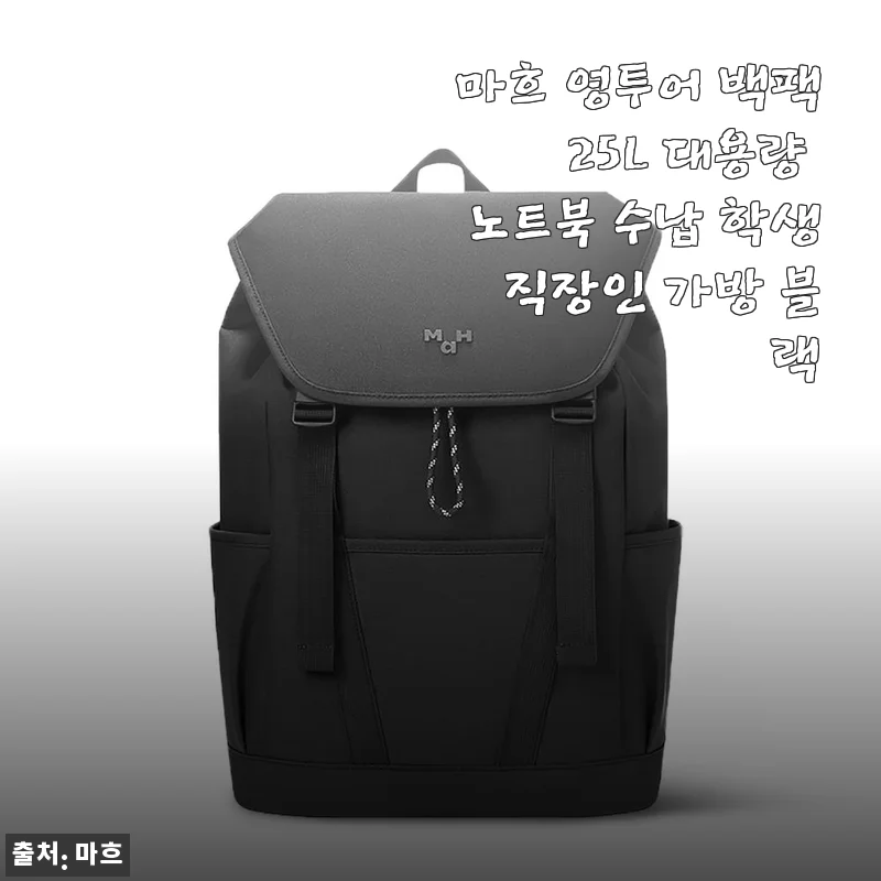 마흐 영투어 백팩 25L 대용량 노트북 수납 학생 직장인 가방 블랙