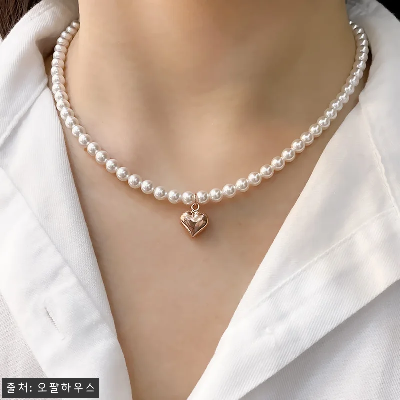 14k 통통하트 5mm 진주 목걸이 OPPN0654, 로즈골드 포인트가 사랑스러운 데일리 주얼리 8 14k 통통하트 5mm 진주 목걸이 관련 이미지 3