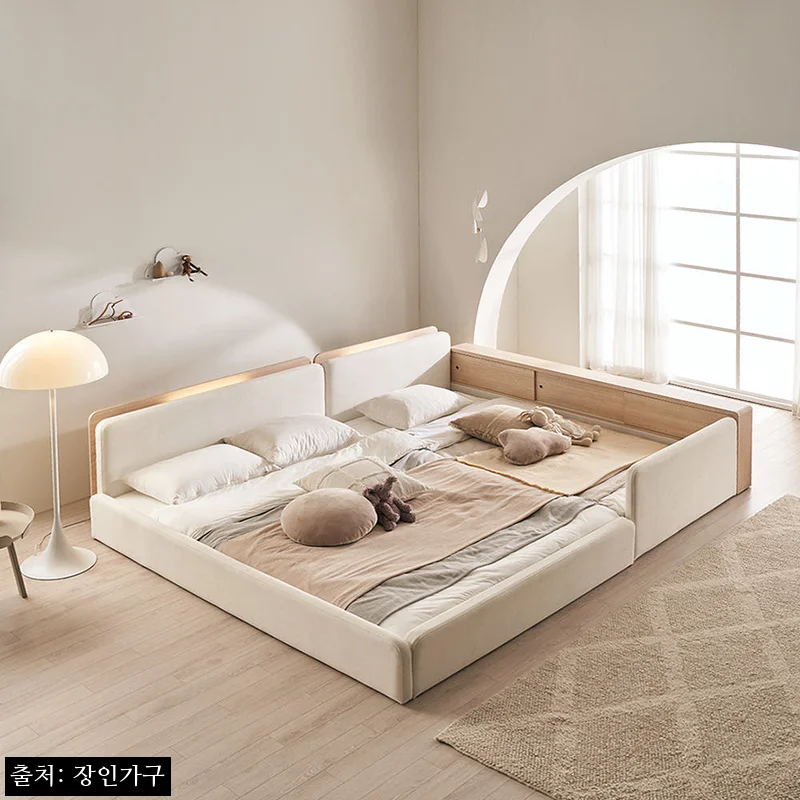 Home 44 장인가구 하랑 E0 패브릭 볼드헤드 저상형 패밀리침대 SS+Q 수납가드형 프레임, 패밀리침대 찾는다면 체크할 이슈템