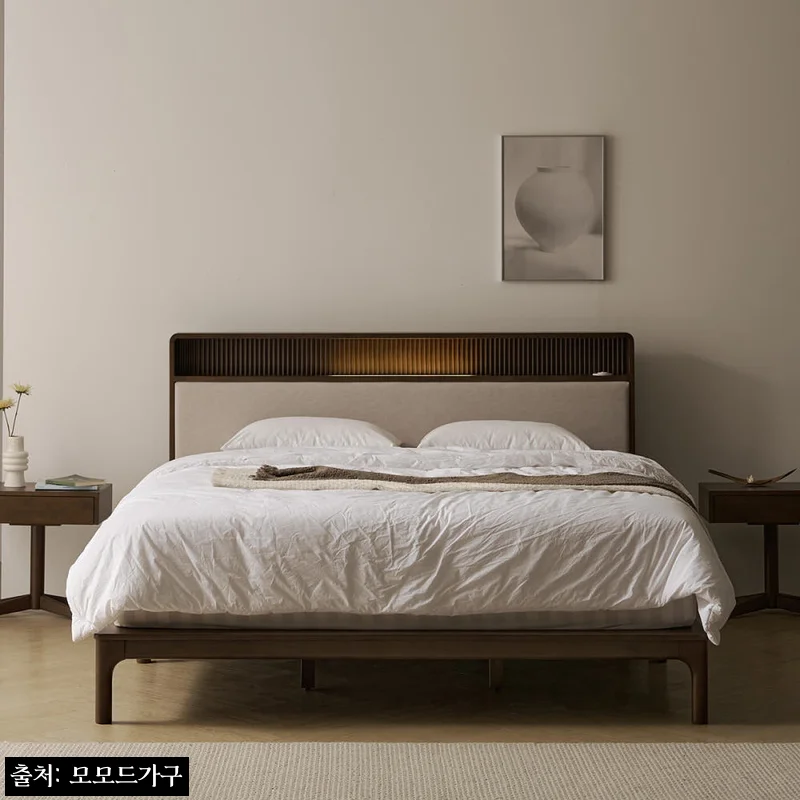 모모드 마론 패브릭 LED 조명 원목 침대 프레임 LK 월넛브라운, 라지킹 침대 바꾸기 전 꼭 본 체크후기