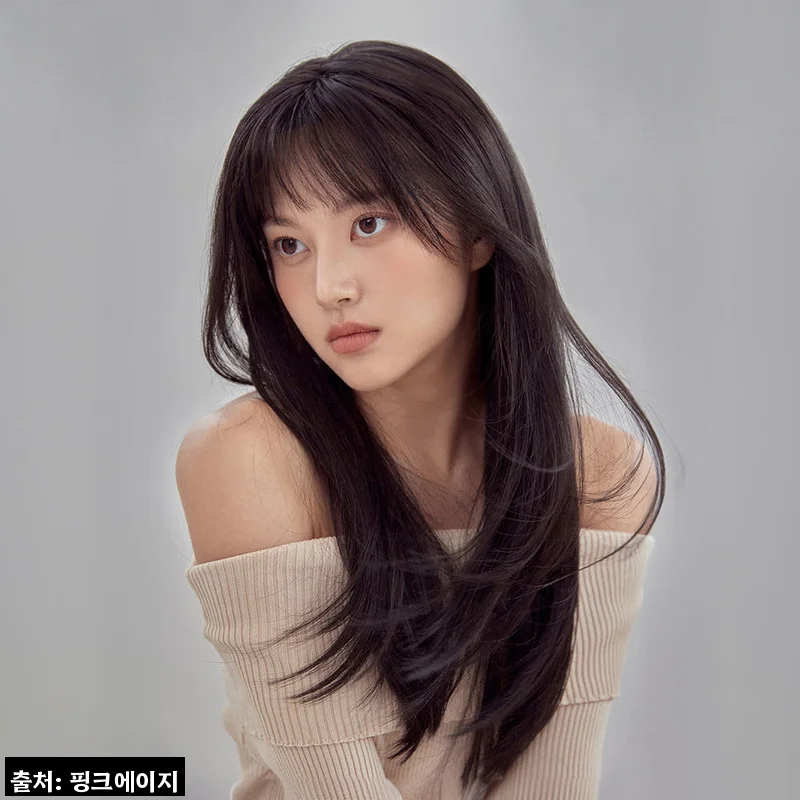 핑크에이지 세미 수제 통가발 르네펌 아리아, 긴 생머리 분위기 바꾸기 좋은 이슈템